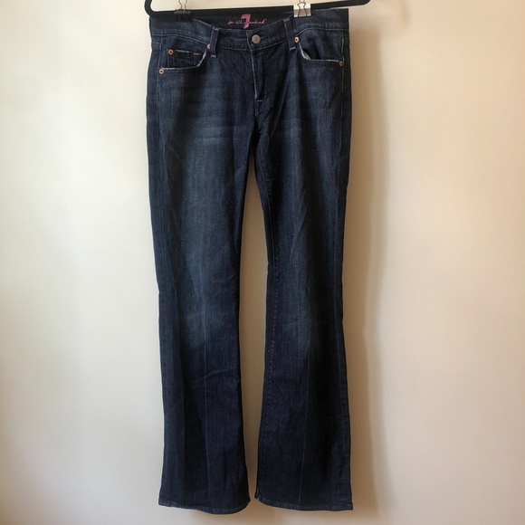 7 FOR ALL MANKIND Bootcut Y2K Pink Stitch Boho Retro Dark Wash Jeans | Size 29 - Picture 5 of 9